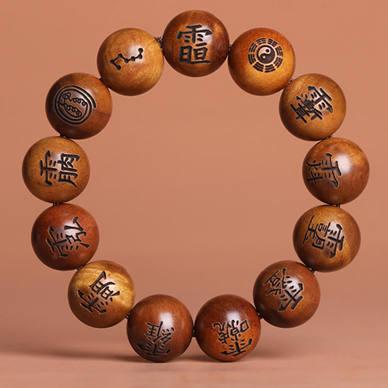 Buddha Stones Lightning Struck Jujube Wood Yin Yang Bagua Taoist Taboo Characters Engraved Protection Bracelet - 18mm(Wrist Circumference 18-20cm) - image 3