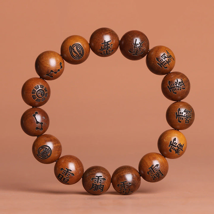 Buddha Stones Lightning Struck Jujube Wood Yin Yang Bagua Taoist Taboo Characters Engraved Protection Bracelet - 15mm(Wrist Circumference 17-19cm) - image 2