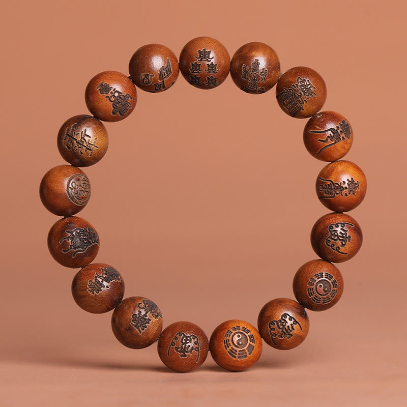 Buddha Stones Lightning Struck Jujube Wood Yin Yang Bagua Taoist Taboo Scripture Symbol Engraved Luck Bracelet - Taoist Talisman - 20mm(Wrist Circumference 19-21cm) - image 12