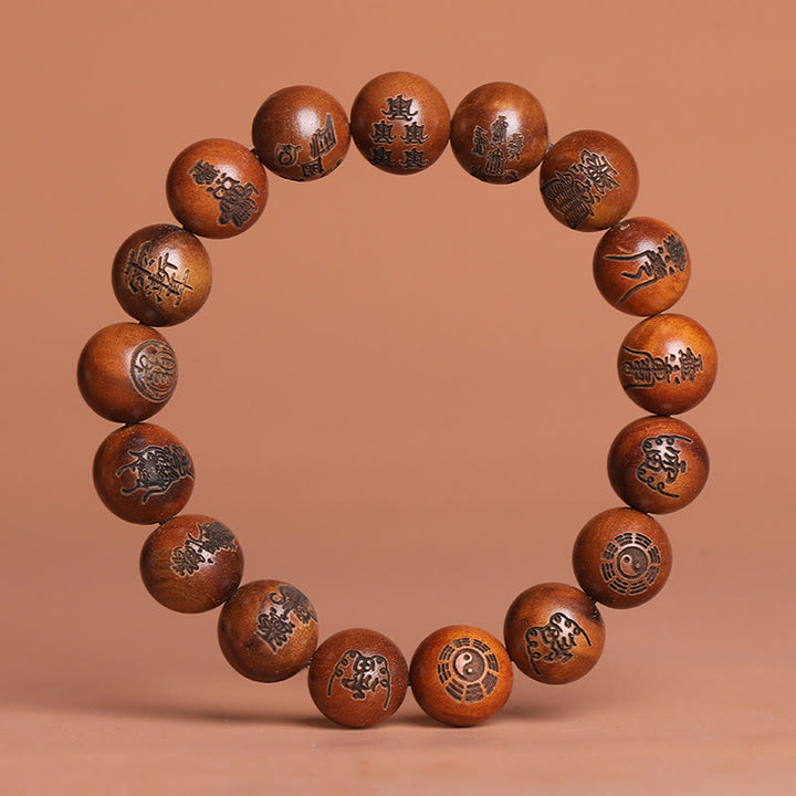 Buddha Stones Lightning Struck Jujube Wood Yin Yang Bagua Taoist Taboo Scripture Symbol Engraved Luck Bracelet - Taoist Talisman - 20mm(Wrist Circumference 19-21cm) - image 12