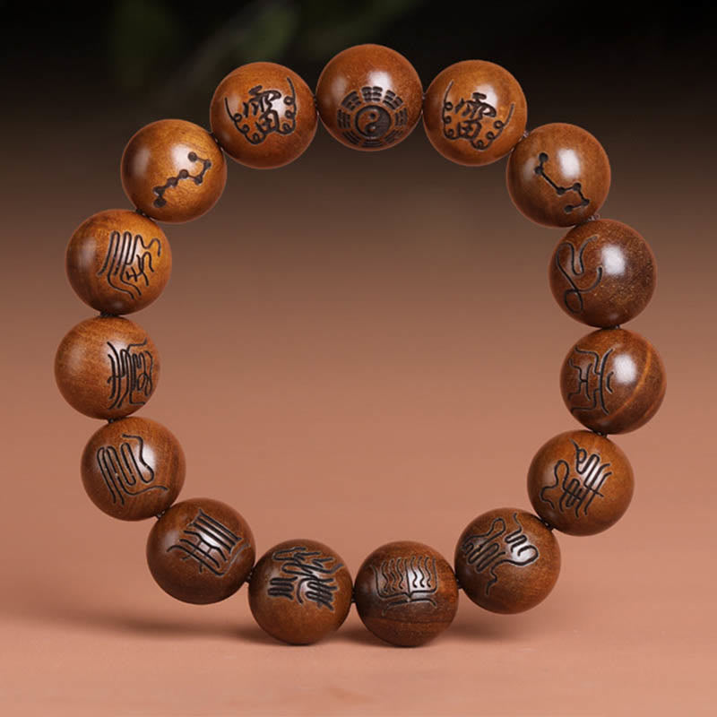 Buddha Stones Lightning Struck Jujube Wood Yin Yang Bagua Taoist Taboo Scripture Symbol Engraved Luck Bracelet - image 0