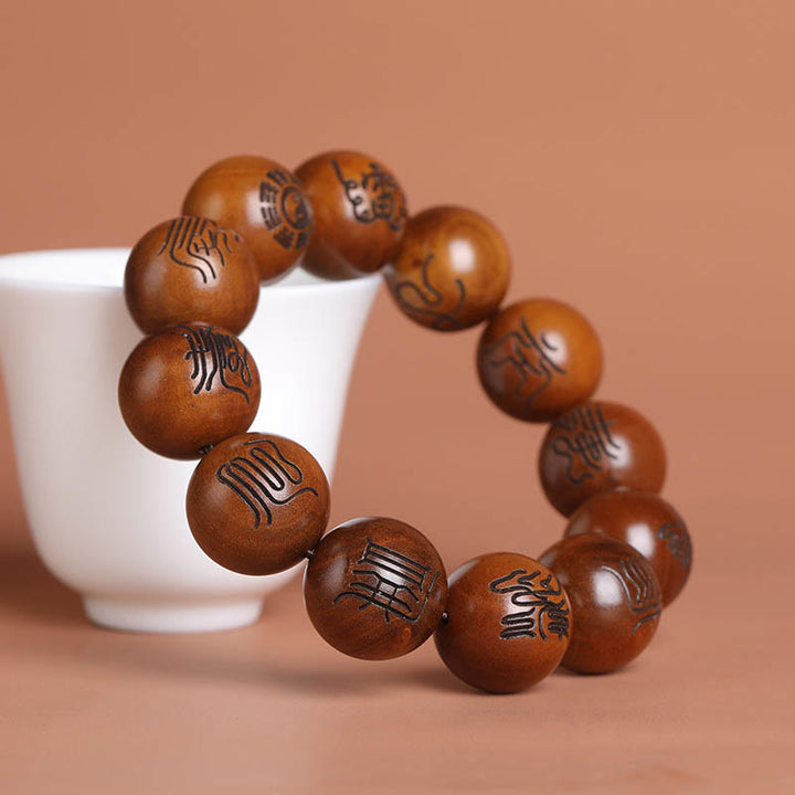 Buddha Stones Lightning Struck Jujube Wood Yin Yang Bagua Taoist Taboo Scripture Symbol Engraved Luck Bracelet - image 8