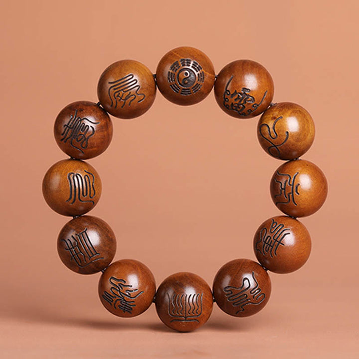 Buddha Stones Lightning Struck Jujube Wood Yin Yang Bagua Taoist Taboo Scripture Symbol Engraved Luck Bracelet - Taoist Scripture Symbols - 20mm(Wrist Circumference 19-21cm) - image 4