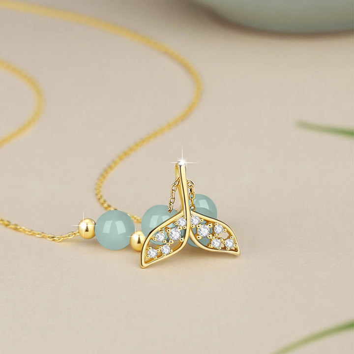 Buddha Stones 925 Sterling Silver Hetian Jade Bead Fishtail Luck Necklace Pendant - image 2