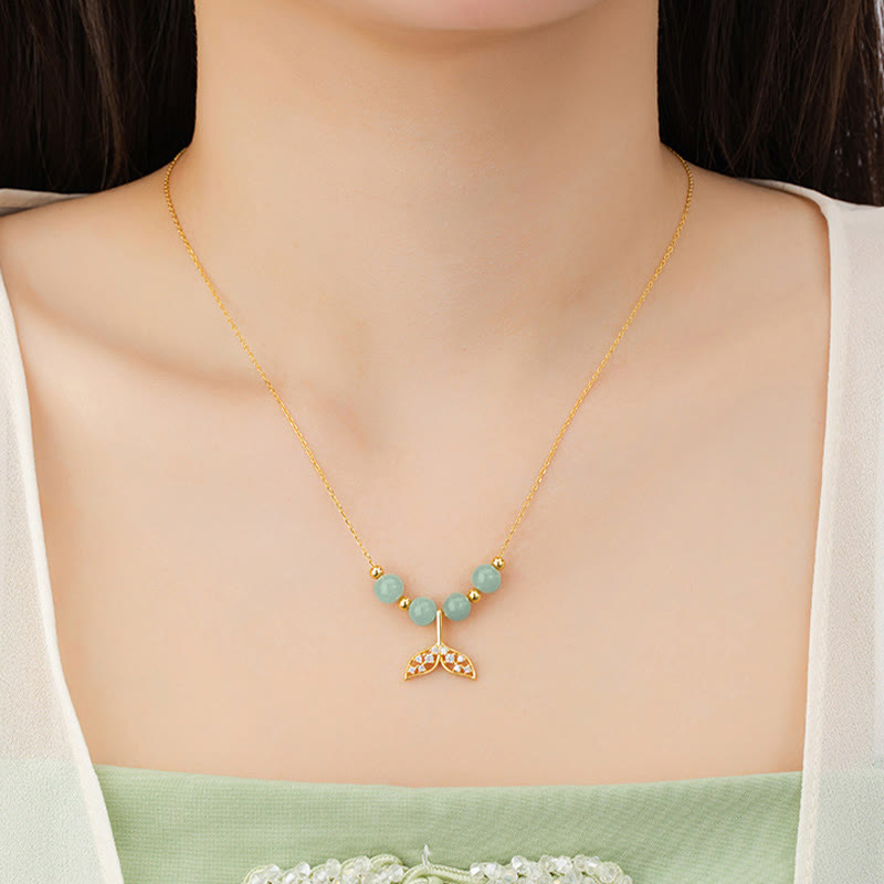 Buddha Stones 925 Sterling Silver Hetian Jade Bead Fishtail Luck Necklace Pendant - image 4