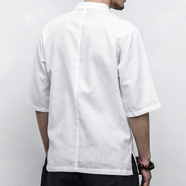 Buddha Stones Chinese Frog-Button Tang Suit Zen Half Sleeve Shirt Linen Men Clothing - image 9