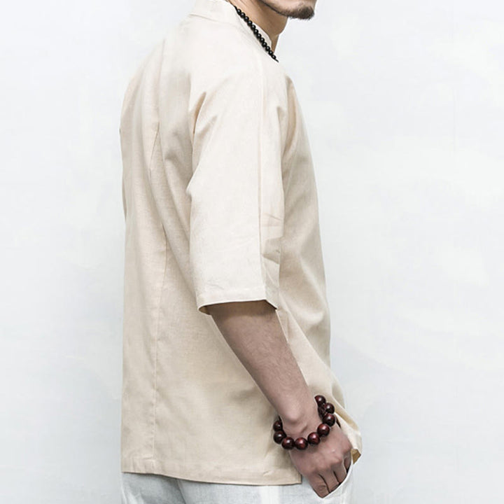 Buddha Stones Chinese Frog-Button Tang Suit Zen Half Sleeve Shirt Linen Men Clothing - image 20