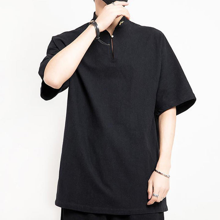 Buddha Stones Chinese Tang Suit Embroidery Half Sleeve Shirt Linen Men Clothing - image 3
