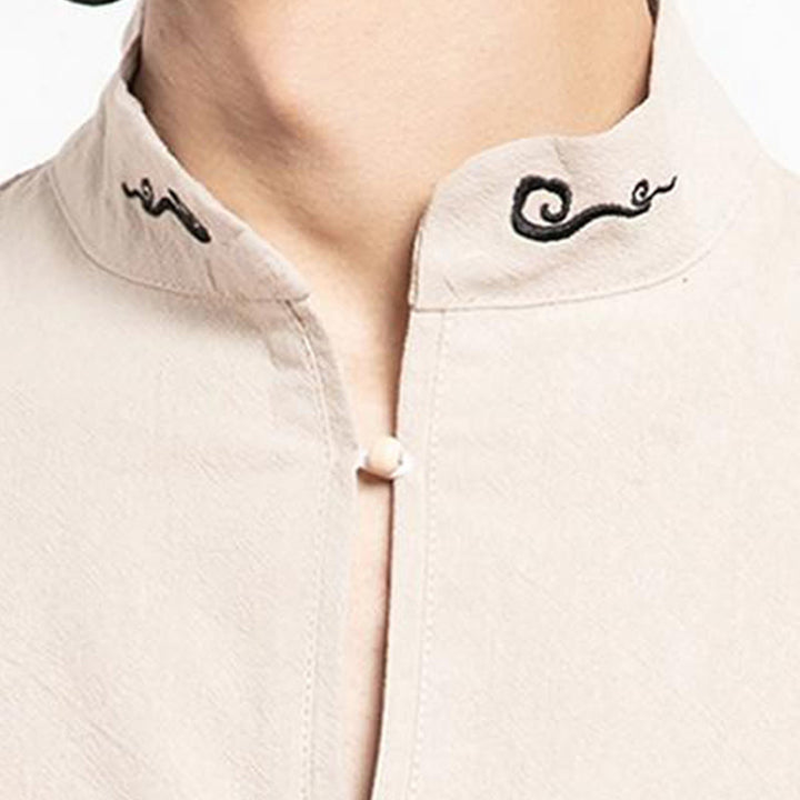 Buddha Stones Chinese Tang Suit Embroidery Half Sleeve Shirt Linen Men Clothing - image 16