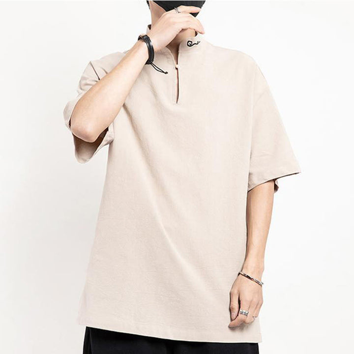 Buddha Stones Chinese Tang Suit Embroidery Half Sleeve Shirt Linen Men Clothing - image 13