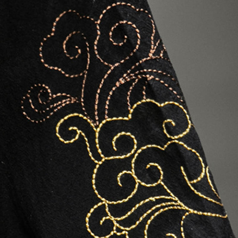 Buddha Stones Frog-Button Chinese Dragon Auspicious Cloud Embroidery Half Sleeve Shirt Cotton Linen Men Clothing - image 10