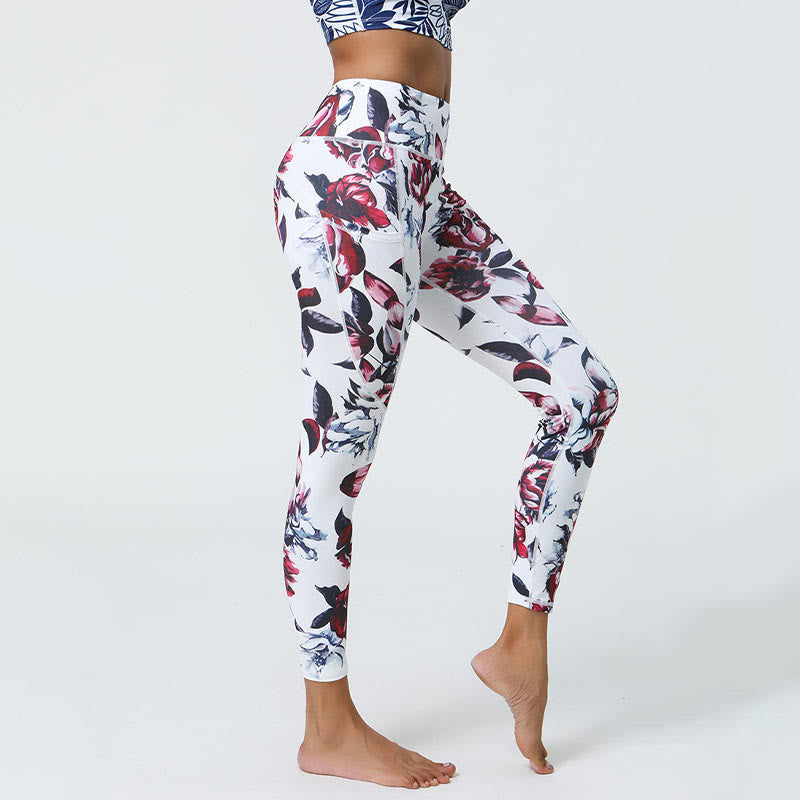 Buddha Stones Rose Lines Tiger Leopard Print Sports Fitness High Waist Leggings Women's Yoga Pants With Pockets - image 1