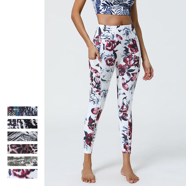 Buddha Stones Rose Lines Tiger Leopard Print Sports Fitness High Waist Leggings Women's Yoga Pants With Pockets - image 3