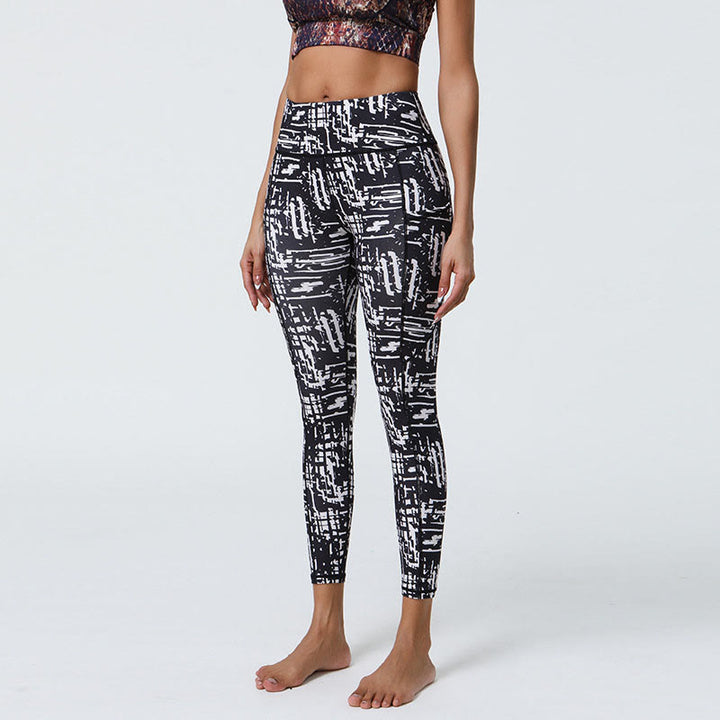 Buddha Stones Rose Lines Tiger Leopard Print Sports Fitness High Waist Leggings Women's Yoga Pants With Pockets - Black White Lines - US12，UK/AU16，EU44 (XL) - image 6