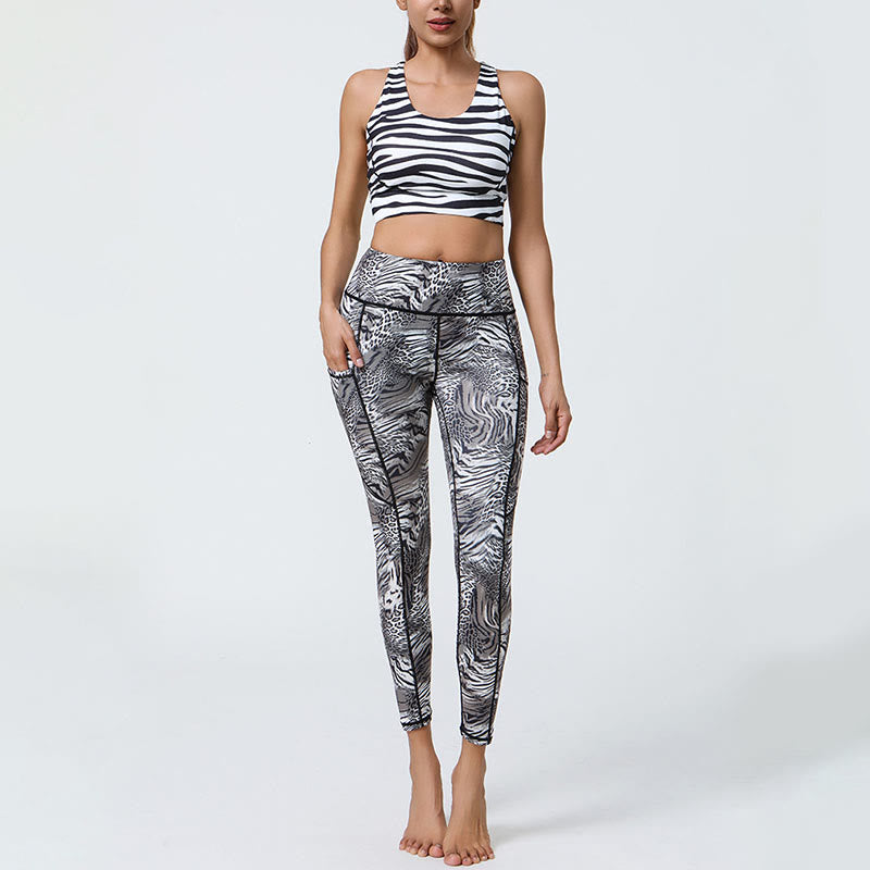 Buddha Stones Rose Lines Tiger Leopard Print Sports Fitness High Waist Leggings Women's Yoga Pants With Pockets - image 14