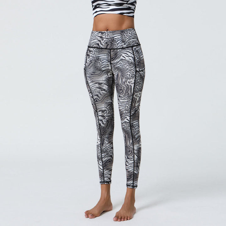 Buddha Stones Rose Lines Tiger Leopard Print Sports Fitness High Waist Leggings Women's Yoga Pants With Pockets - Black White Tiger Pattern - US12，UK/AU16，EU44 (XL) - image 10