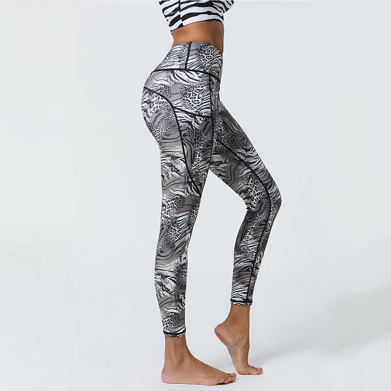 Buddha Stones Rose Lines Tiger Leopard Print Sports Fitness High Waist Leggings Women's Yoga Pants With Pockets - image 12