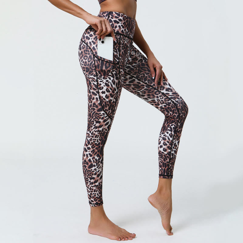 Buddha Stones Rose Lines Tiger Leopard Print Sports Fitness High Waist Leggings Women's Yoga Pants With Pockets - image 17