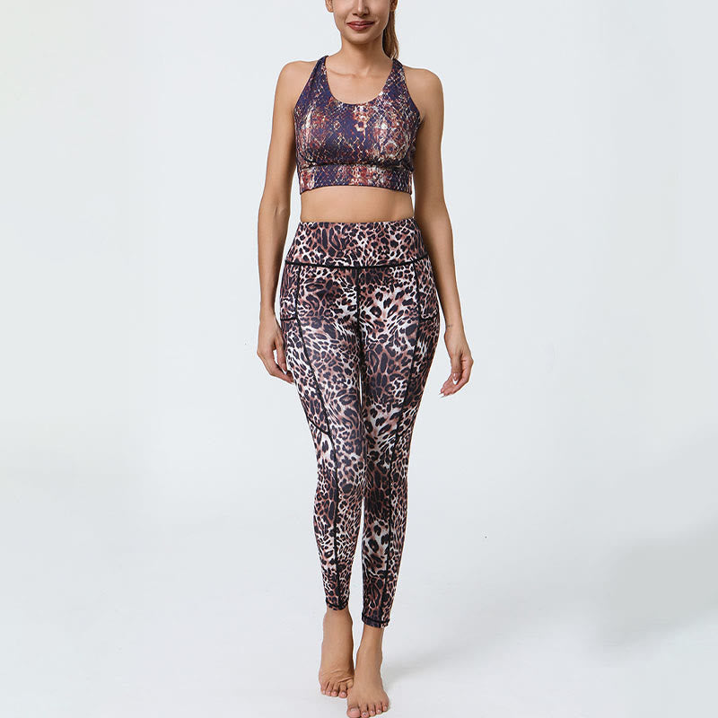 Buddha Stones Rose Lines Tiger Leopard Print Sports Fitness High Waist Leggings Women's Yoga Pants With Pockets - image 18