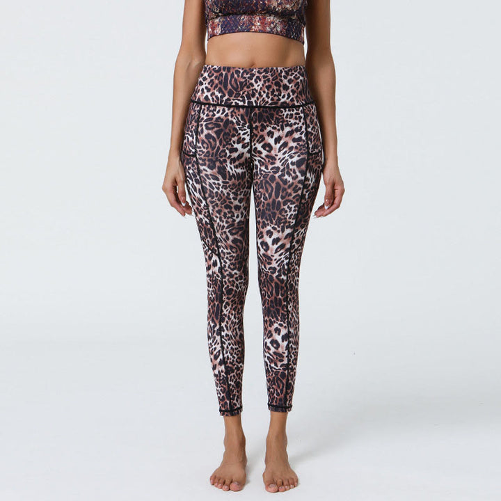 Buddha Stones Rose Lines Tiger Leopard Print Sports Fitness High Waist Leggings Women's Yoga Pants With Pockets - Brown Leopard Pattern - US12，UK/AU16，EU44 (XL) - image 15