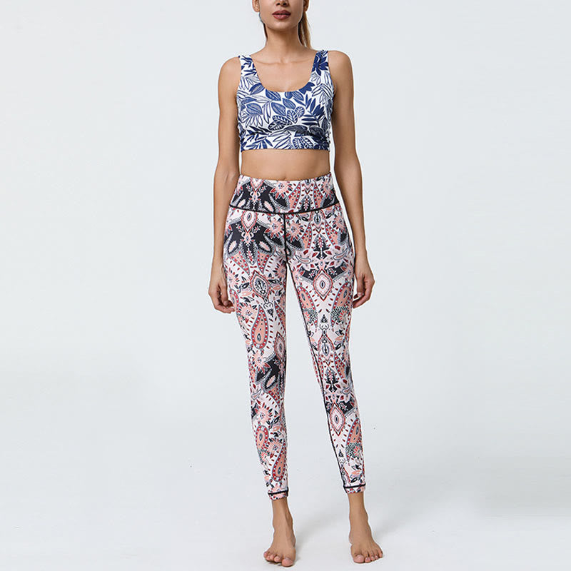 Buddha Stones Flowers Feathers Sun Moon Print Sports Fitness Yoga High Waist Leggings Women's Pants - image 27