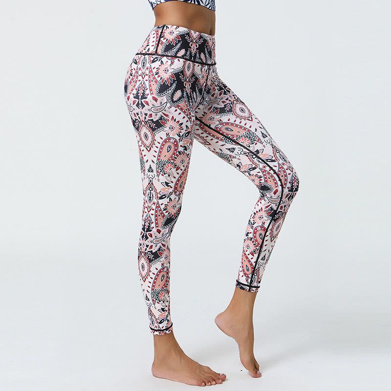 Buddha Stones Flowers Feathers Sun Moon Print Sports Fitness Yoga High Waist Leggings Women's Pants - image 23