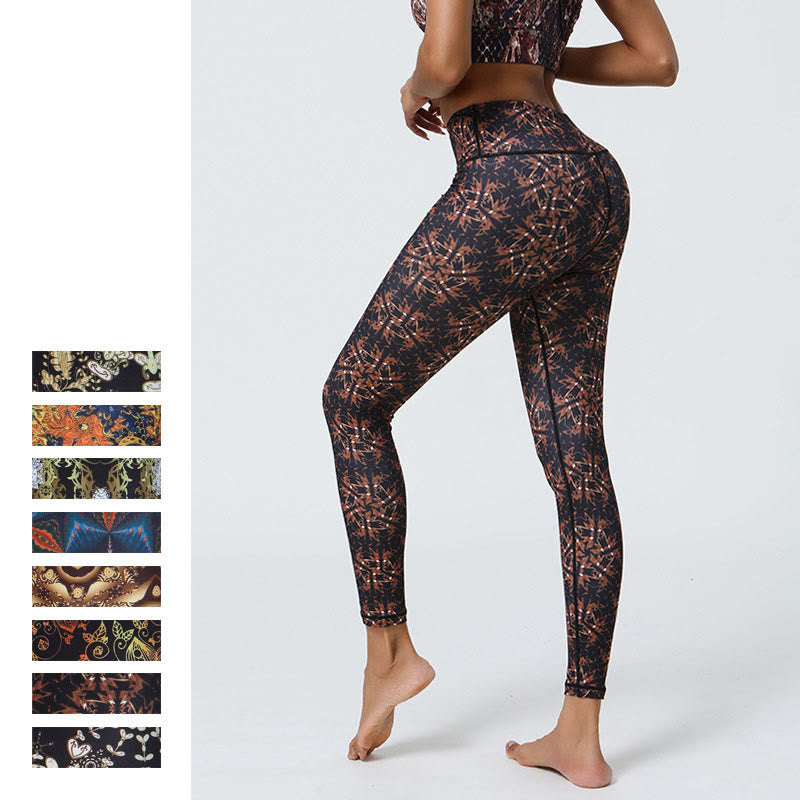 Buddha Stones Flowers Geometric Mandalas Print Sports Fitness Yoga High Waist Leggings Women's Pants - image 34