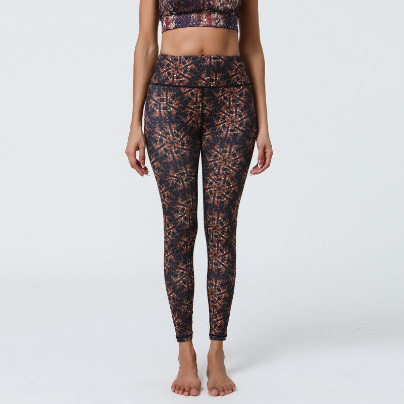 Buddha Stones Flowers Geometric Mandalas Print Sports Fitness Yoga High Waist Leggings Women's Pants - Brown Dark Blue Geometric - US12，UK/AU16，EU44 (XL) - image 31