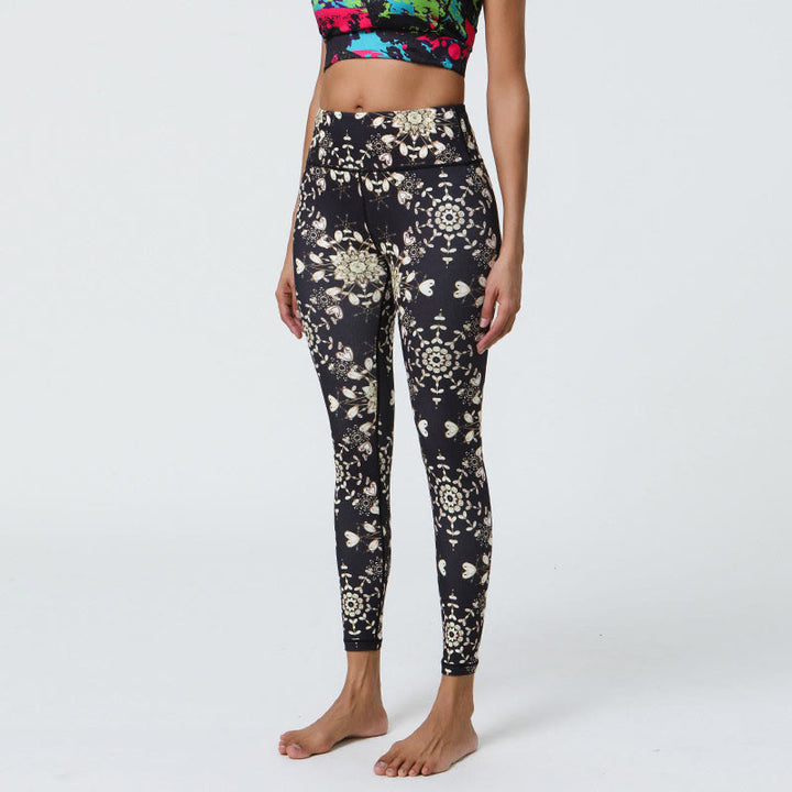 Buddha Stones Flowers Geometric Mandalas Print Sports Fitness Yoga High Waist Leggings Women's Pants - Black White Mandalas - US12，UK/AU16，EU44 (XL) - image 36