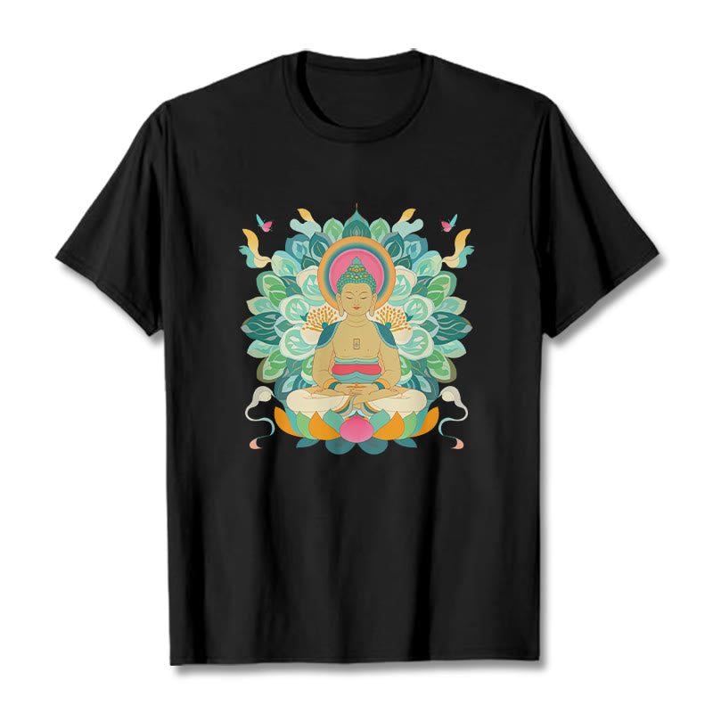 Buddha Stones Butterfly Lotus Buddha-Inspired Tee T-shirt - Black - 2XL - image 3