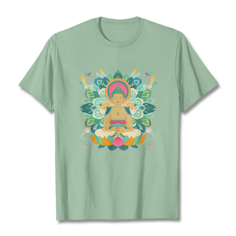 Buddha Stones Butterfly Lotus Buddha-Inspired Tee T-shirt - PaleGreen - 2XL - image 13