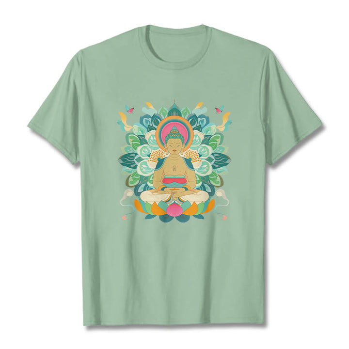 Buddha Stones Butterfly Lotus Buddha-Inspired Tee T-shirt - PaleGreen - 2XL - image 13