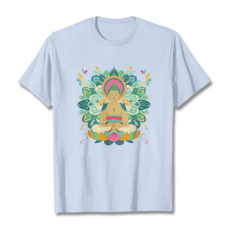 Buddha Stones Butterfly Lotus Buddha-Inspired Tee T-shirt - LightCyan - 2XL - image 17