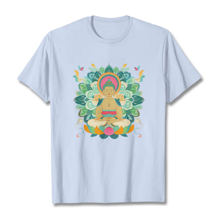 Buddha Stones Butterfly Lotus Buddha-Inspired Tee T-shirt - LightCyan - 2XL - image 17