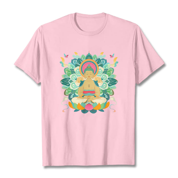 Buddha Stones Butterfly Lotus Buddha-Inspired Tee T-shirt - LightPink - 2XL - image 11