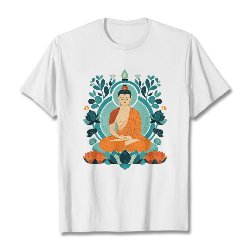 Buddha Stones Lotus Buddha Meditation Tee T-shirt - White - 2XL - image 1