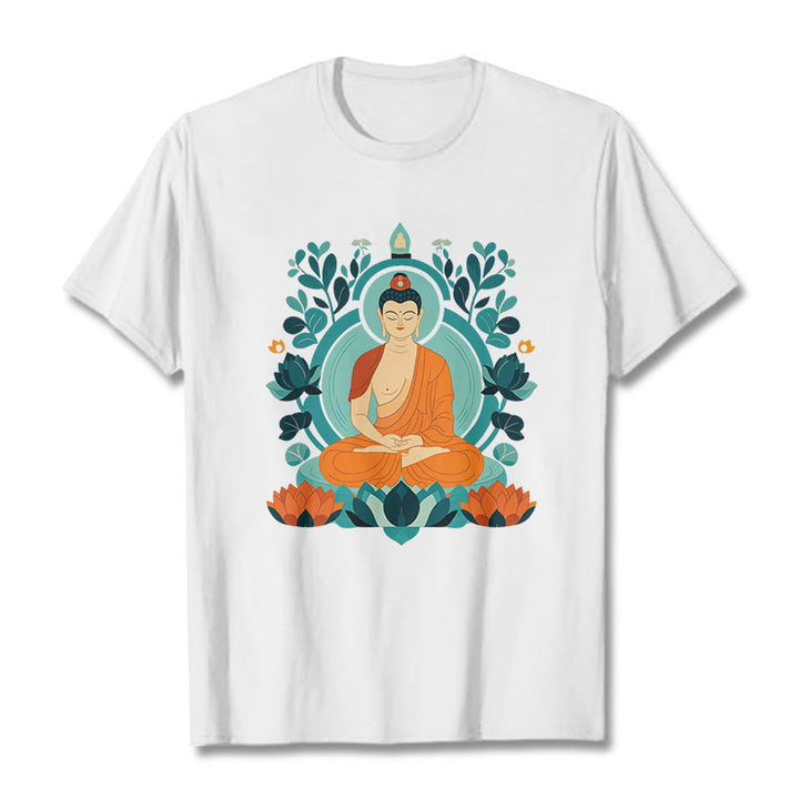 Buddha Stones Lotus Buddha Meditation Tee T-shirt - White - 2XL - image 1