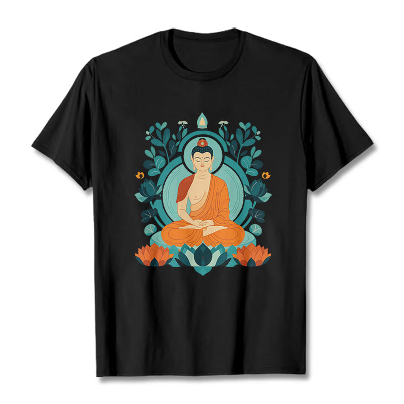 Buddha Stones Lotus Buddha Meditation Tee T-shirt - Black - 2XL - image 4