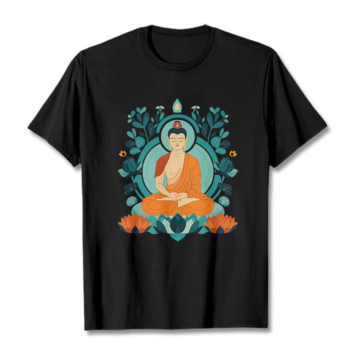 Buddha Stones Lotus Buddha Meditation Tee T-shirt - Black - 2XL - image 4