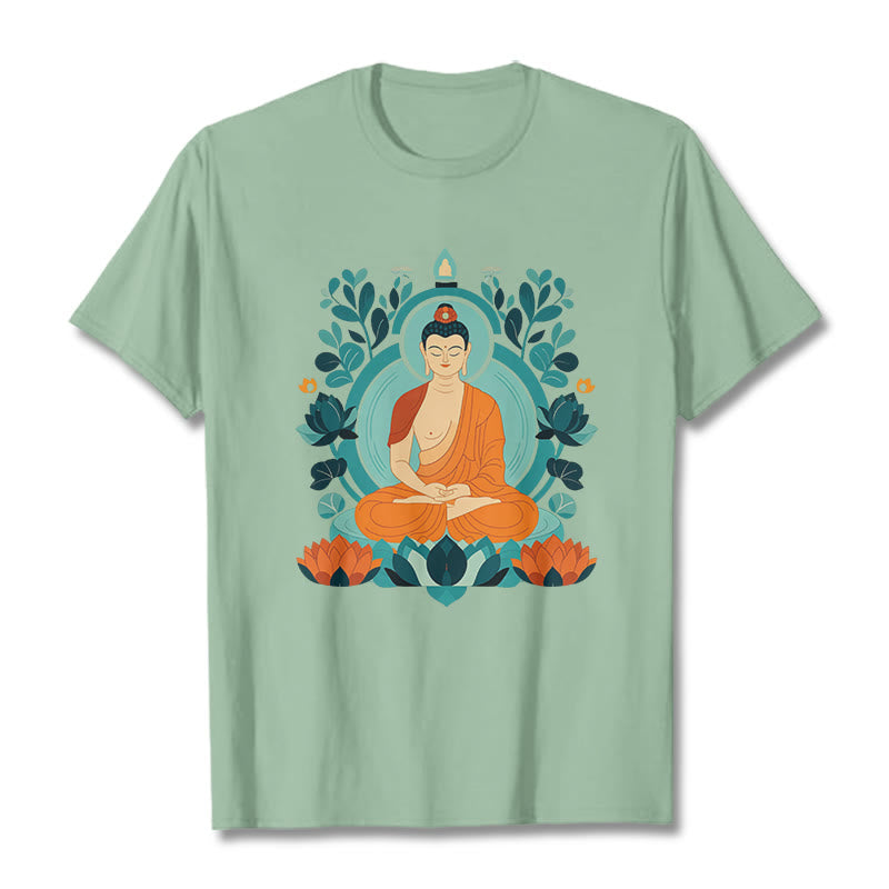 Buddha Stones Lotus Buddha Meditation Tee T-shirt - PaleGreen - 2XL - image 0