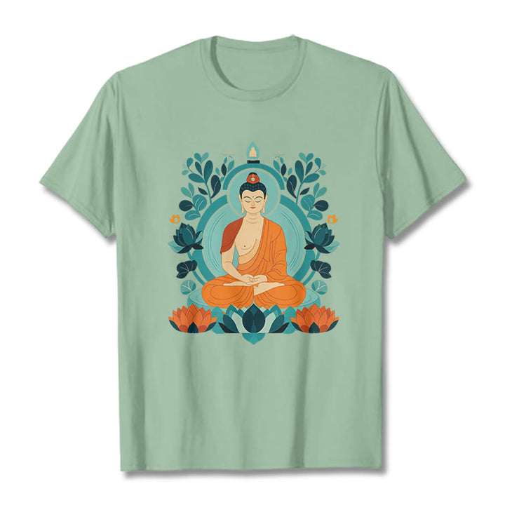 Buddha Stones Lotus Buddha Meditation Tee T-shirt - PaleGreen - 2XL - image 0