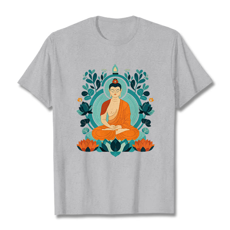 Buddha Stones Lotus Buddha Meditation Tee T-shirt - LightGrey - 2XL - image 11