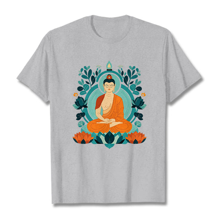 Buddha Stones Lotus Buddha Meditation Tee T-shirt - LightGrey - 2XL - image 11