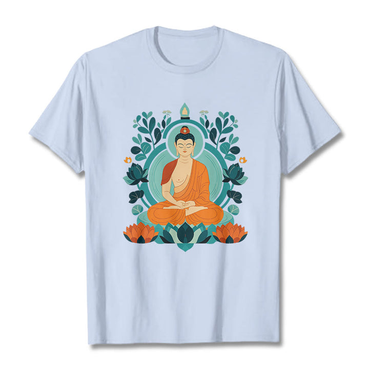 Buddha Stones Lotus Buddha Meditation Tee T-shirt - LightCyan - 2XL - image 10