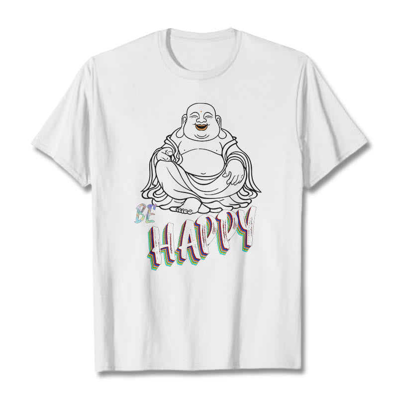 Buddha Stones BE HAPPY Laughing Buddha Tee T-shirt - White - 2XL - image 1