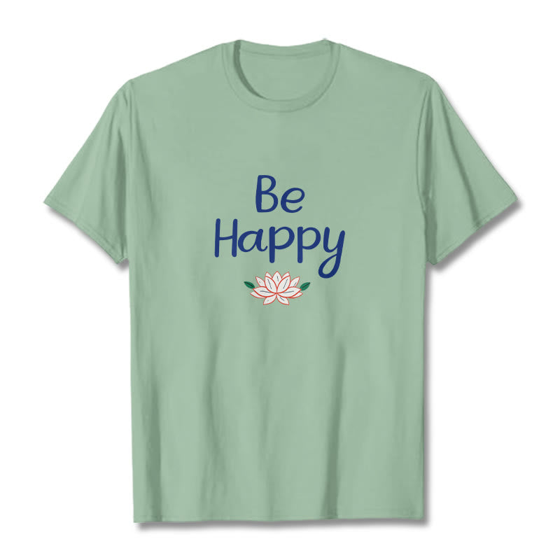 Buddha Stones Be Happy Lotus Tee T-shirt - PaleGreen - 2XL - image 13