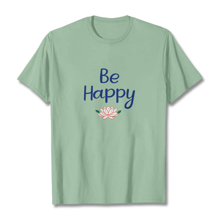Buddha Stones Be Happy Lotus Tee T-shirt - PaleGreen - 2XL - image 13