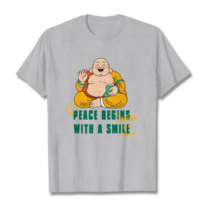 Buddha Stones Peace Begins With A Smile Tee T-shirt - LightGrey - 2XL - image 19