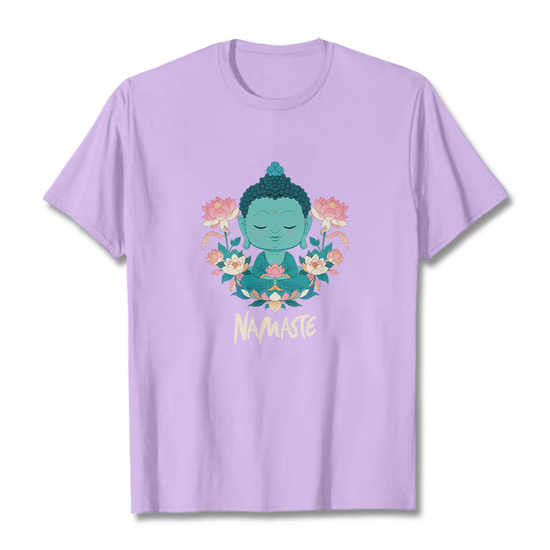 Buddha Stones NAMASTE Buddha Lotus Meditation Tee T-shirt - Plum - Beige NAMASTE - 2XL - image 34