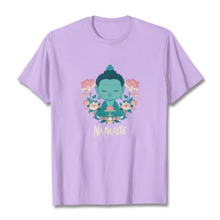 Buddha Stones NAMASTE Buddha Lotus Meditation Tee T-shirt - Plum - Beige NAMASTE - 2XL - image 34